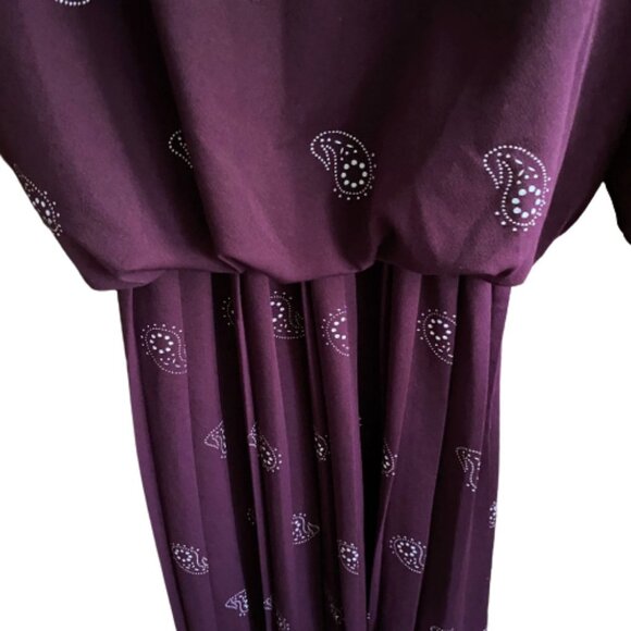 Vintage 80s midi pleated paisley print dress - Picture 7 of 16